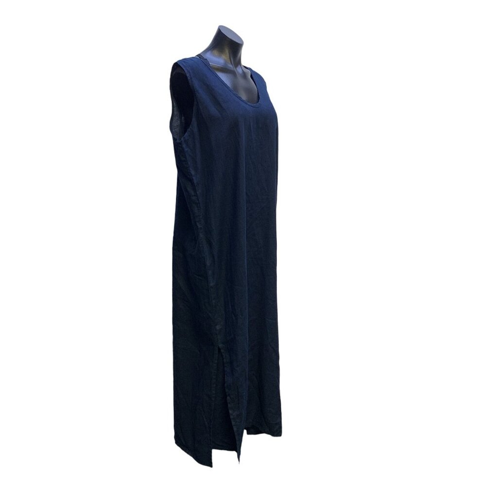 NWT Flax Womens Midnight Blue Classic Tank Maxi Linen Dress Size Large - Picture 3 of 7